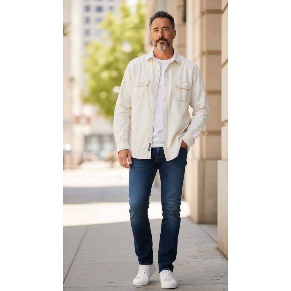 Men's Trevero Utility Workwear Shirt 100%‎ Cotton Bleach Out Off-White Size XL